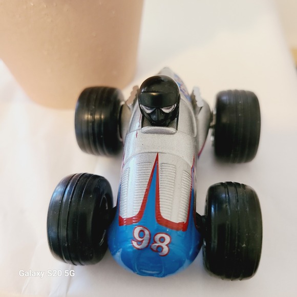 Vintage 2002 Racing Car Toy #98 Diecast Silver Blue Black Big Wheels EUROMATE - Picture 6 of 6
